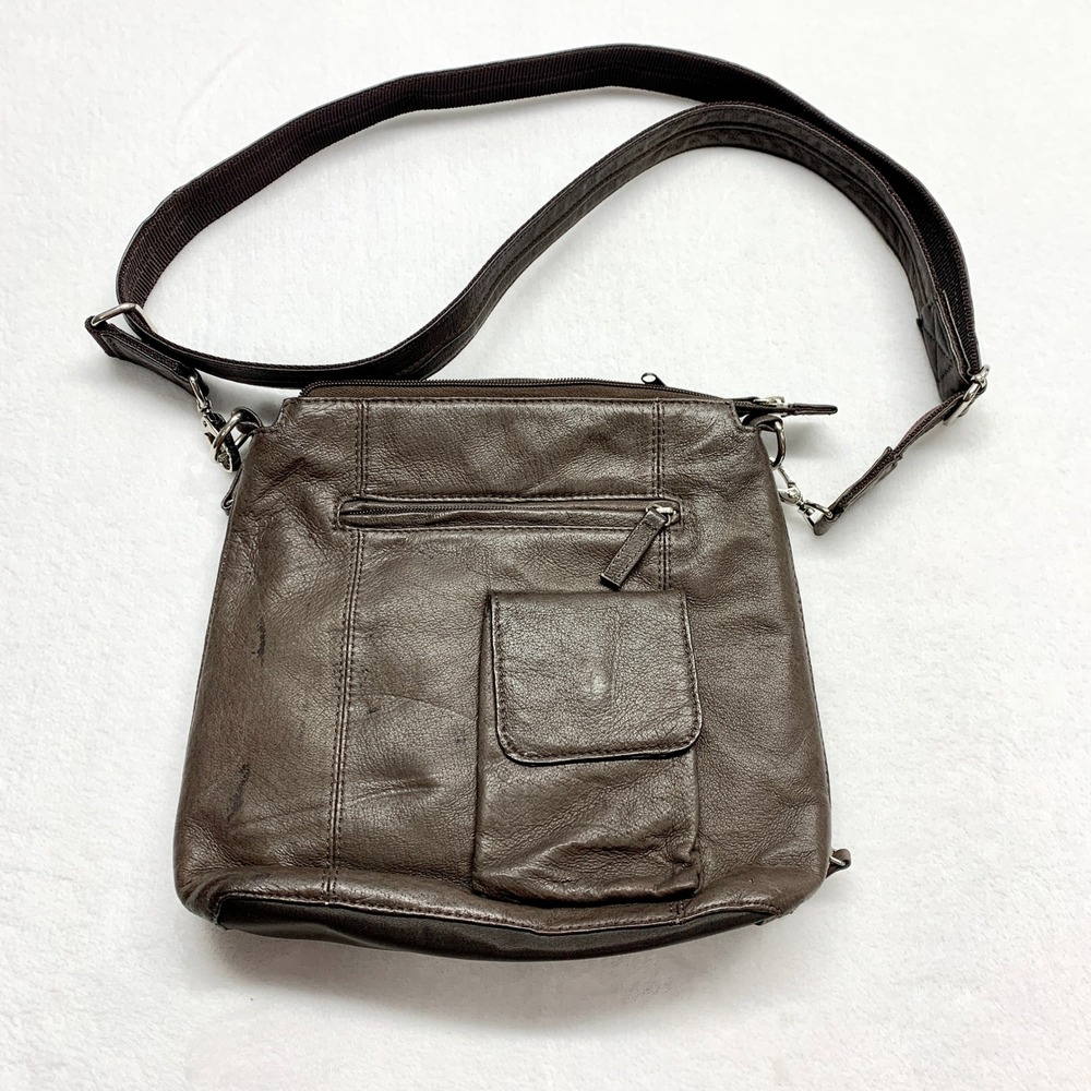 Gun Tote'n Mamas Flat Sac Crossbody Womens Size M Brown Concealed Carry Leather